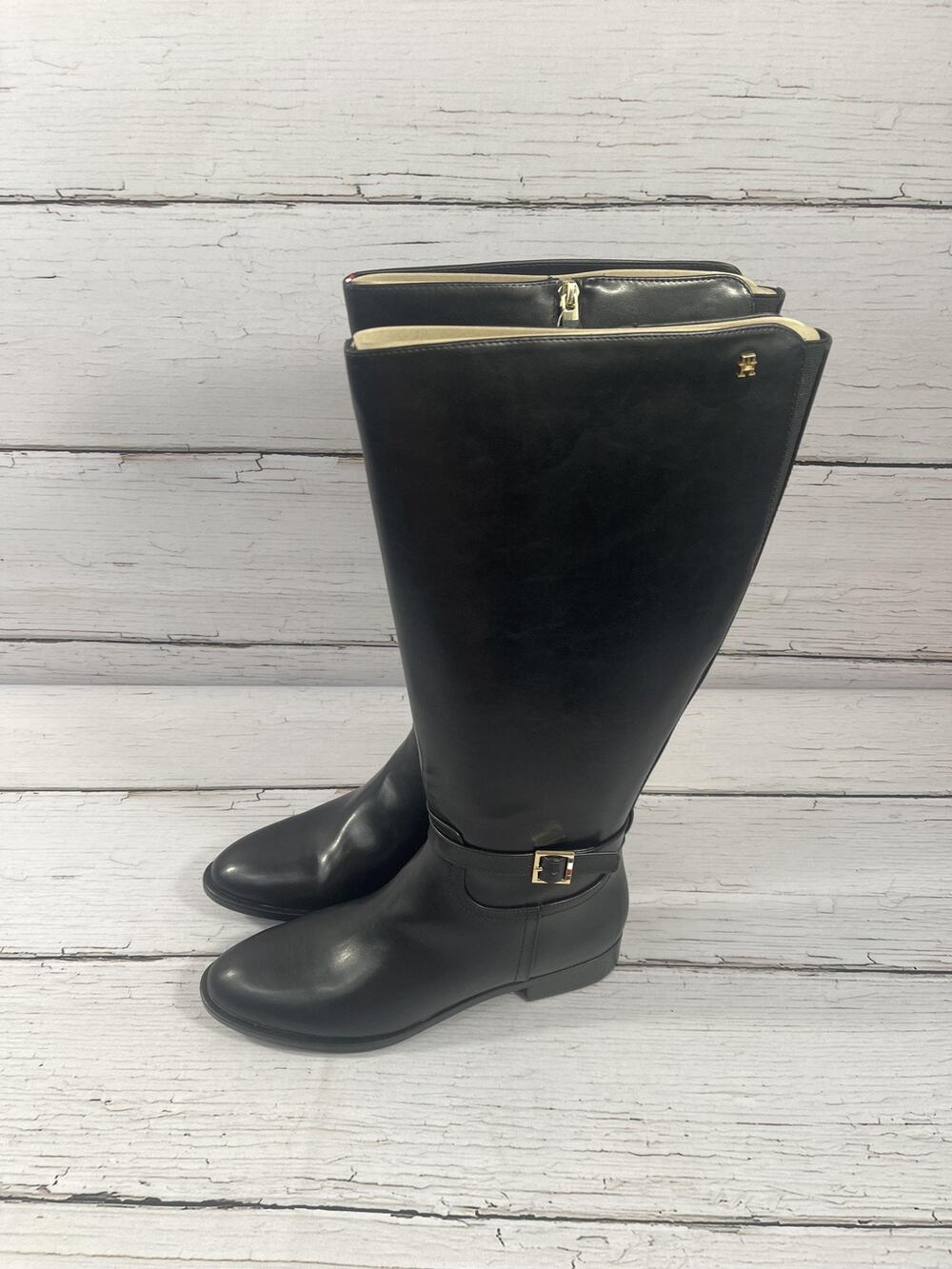 Tommy Hilfiger Mireya Boots Womens Size 10M Black Wide Calf Riding Knee High